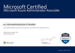 Ali Mohammadioun - Microsoft Certified Azure Administrator Associate Certification